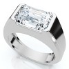 Pompeii3 Certified 3Ct Men's Emerald Cut Half Bezel Diamond Ring 14k Gold or Pt Lab Created - 3 of 4