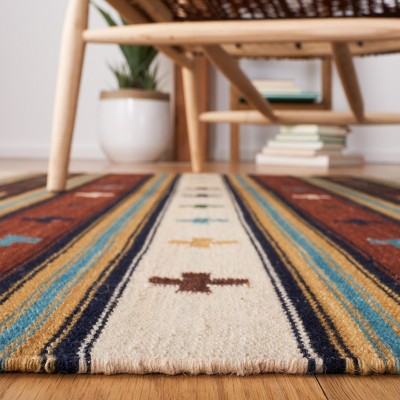 Ivory and Rust Wool Flat Woven Handmade Kilim Rug, 3' x 5'