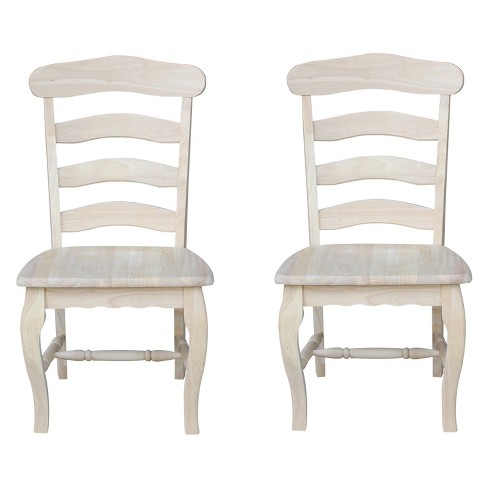 Set Of 2 Country French Chair With, Unfinished Solid Wood Dining Room Chairs