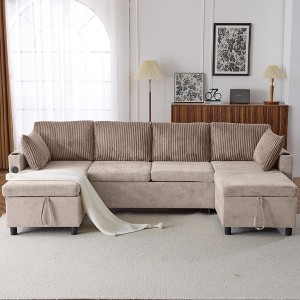 112"W 4-Seater Sectional Sofa Pull-out Sofa Bed Sofa Sleeper with USB Port, Cup Holders, Pillows, Storage Pockets and Storage Chaise Lounge-ModernLuxe - 1 of 4