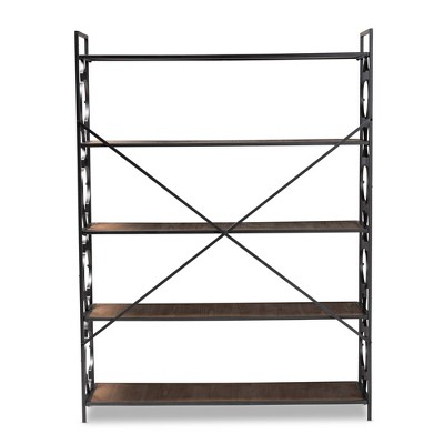 65" Quatrefoil Accent Oak Wood & Black Iron Bookshelf