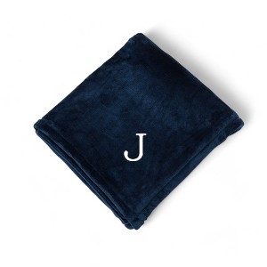 Personalization Mall All About Me Embroidered Initial Fleece Blanket, Navy, 60" x 80" - 1 of 1