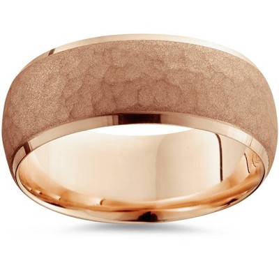 Pompeii3 7mm 14K Rose Gold Hammered Wedding Band Beveled Edge Mens