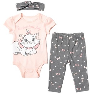Disney Minnie Mouse Mickey Mouse Marie Baby Girls Bodysuit Pants and Headband 3 Piece Outfit Set Newborn to Infant - 1 of 4