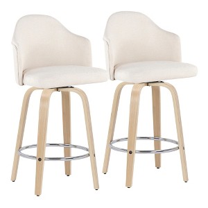 Fabric Padded Mid-Century Modern Counter Stool with Swivel and Wood Legs with Footrest for Kitchen Island or Home Bar, Set of 2 - 1 of 4