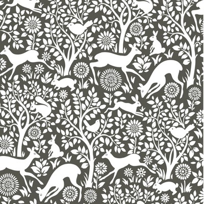 NuWallpaper Merriment Peel and Stick Wallpaper Charcoal: Removable Vinyl, Self-Adhesive, 28.2 Sq Ft Coverage, Jungalow Style