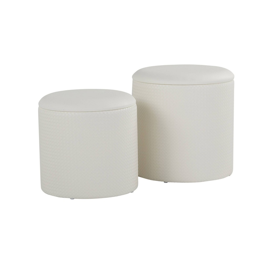 Maverick Nesting Ottoman Set Cream: LumiSource, Faux Leather, Space-Saving, Textured Surface