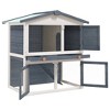 Rabbit Hutch Grey and white Solid pine wood, powder-coated iron meshvidaXL - 3 of 4