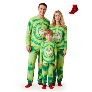 PATPAT Christmas Family Pajama Set: Christmas Tie-Dye Print Pajamas with Christmas Plaid Socks - 1 of 4