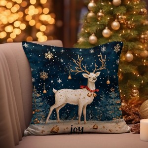 Lomsoe 1pc Christmas Cushion Cover - Elegant White Reindeer with Golden Bells, Navy Blue Snowflake & Pine Tree Winter Wonderland for Sofa, Bed, Chair - 1 of 4