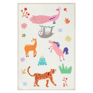 Animal Safari Non-Slip Kids Playroom Nursery Washable Indoor Area Rug by Blue Nile Mills - 1 of 4
