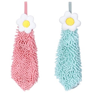 REGALWOVEN Chenille Soft Absorbent Flower Hanging Hand Towels for Bathroom 2 Pcs - 1 of 4