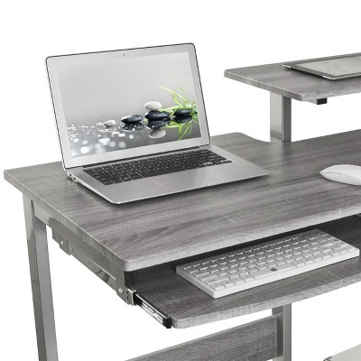 Sleek Gray MDF and Steel Compact Computer Desk with Drawers