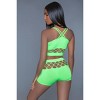 Slickblue Vibrant Silk Fishnet 2-Piece Set – One Size Neon Pink/Green Tank Top & High-Waisted Shorts for Women - 3 of 4