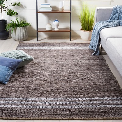 Ivory and Silver Flat Woven Leather Cotton Rug