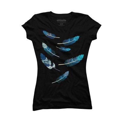 Junior's Design By Humans Blue Feathers By artado T-Shirt