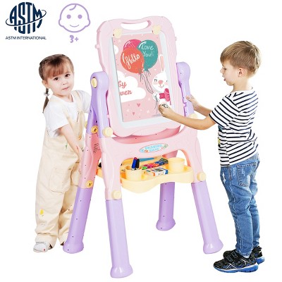 Infans Kids Easel for Two Adjustable Height Double Sided Art Easel w/Accessories Purple