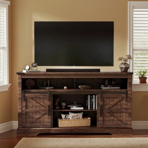 TV Stand for 65+ Inch TV, 33" Tall Farmhouse Entertainment Center with Sliding Barn Door, Wood TV Consoles for Living Room - 1 of 4