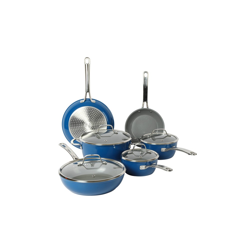 Sur La Table Kitchen Essentials 10pc Titanium Ceramic Nonstick Aluminum Set Blue: Cookware, Nonstick Pans, 12" Diameter