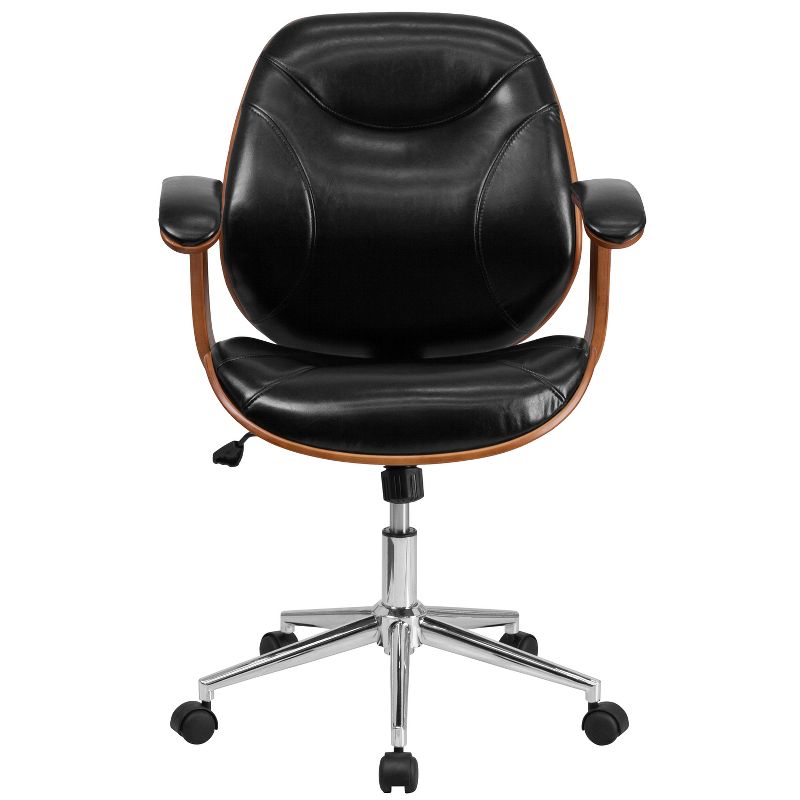 Merrick Lane Mid-Back Ergonomic Office Chair Executive Swivel Bentwood Frame Desk Chair in Black Faux Leather, 5 of 16