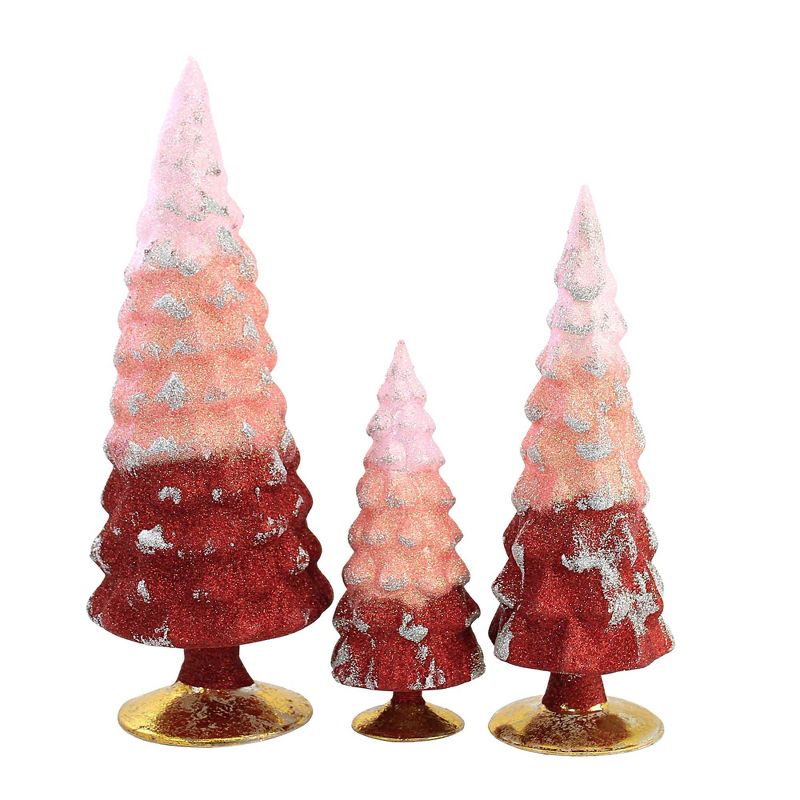 Cody Foster 11.75 In Red Glitter Gradient Trees Christmas Valentines Set/3 Decorative Village Decor Mantle Holiday Tree Sculptures, 2 of 4