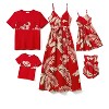 PATPAT Family Matching Mommy and Me Floral  Strap Midi Dresses and Splicing Short-sleeve T-shirts Sets - 2 of 4