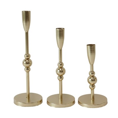 VIP Metal 14.57 in. Gold Taper Candle Holder Set of 3