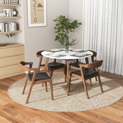 NicBex Mid-Century Solid Wood Round Dining Table and 4 Side Chairs for Kitchen Dining Room Dinner Pedestal Table, White