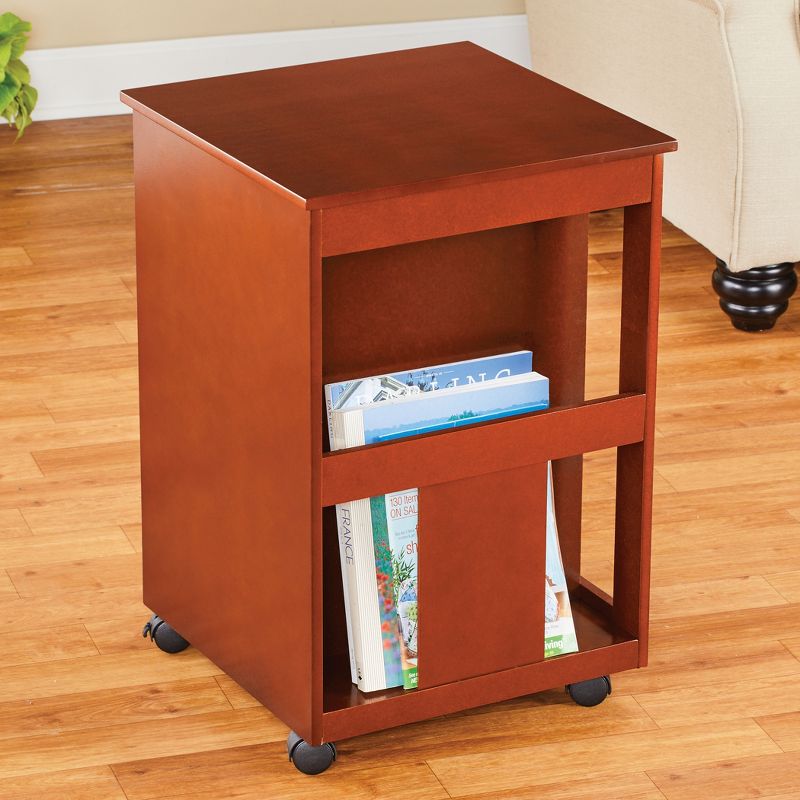 Collections Etc Rich Cherry Finish Rolling Storage Table with Pull Out Table 16 X 16 X 24 N/A, 5 of 7