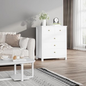 Black 5 Drawer Dresser with Round Handles and Waterproof Particle Board Surface for Bedroom Black - 1 of 4