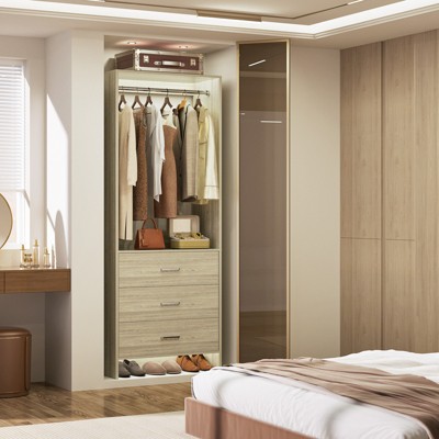 Aheaplus 24'' Freestanding Closet Organizer System with Hanging Rods and Drawers