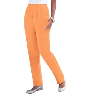 Roaman's Women's Plus Size Straight Leg Soft Knit Pant - 1 of 4