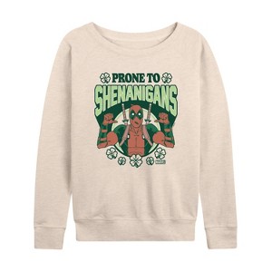 Women's - Marvel - St. Patrick's Day Prone To Shenanigans Lightweight French Terry Wide Neck Long Sleeve Shirt - 1 of 4
