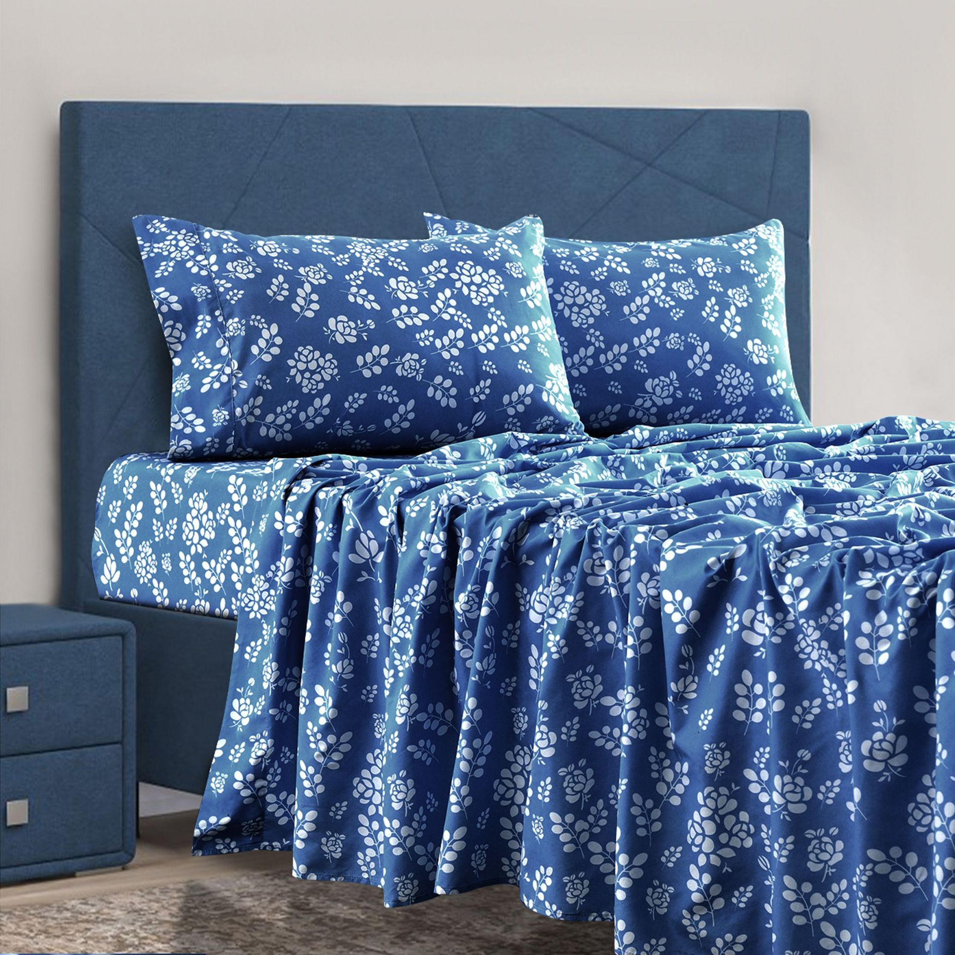 4 Piece Sheet Set Deep Pocket Floral Patterned Printed Bed Sheets Ultra Soft Microfiber Sheet Set - Lux Decor Collection