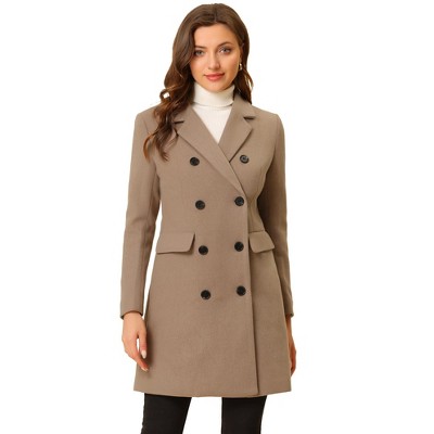 Allegra K Women's Long Notched Lapel Double Breasted Overcoat Light ...