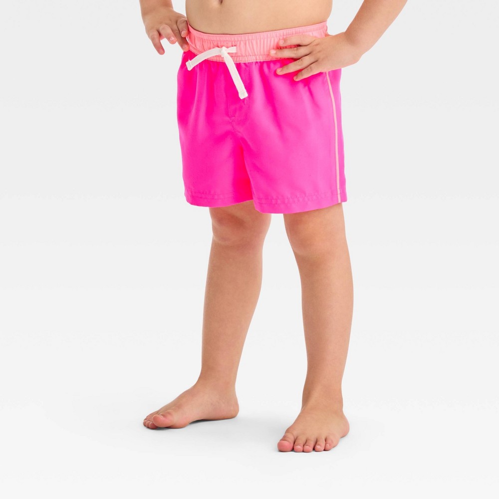 Photos - Swimwear Toddler Boys' Solid Swim Shorts - Cat & Jack™ Pink 4T: UPF 50+ Protection,