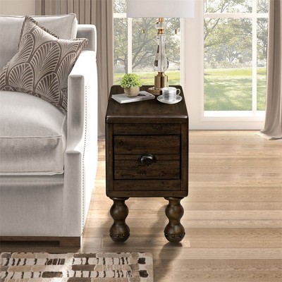 End Table, 23.6 inch Solid Wood Narrow Side Table with Drawer, Vintage Bedside Table Nightstand for Small Spaces, Living Room, Bedroom