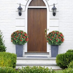 23in Artificial Topiary Flower with Ground Spike-Artificial Topiary Ball Trees with Rose Flowers- PE Fake Plants with Metal Stakes for Indoor and Out - 1 of 4