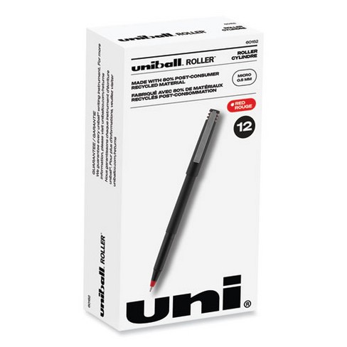 uniball Roller Ball Pen, Stick, Extra-Fine 0.5 mm, Red Ink, Black/Red Barrel, Dozen - image 1 of 4