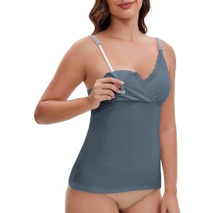 INSPIRE CHIC Women's Crisscross Lace Trim Adjustable Straps Maternity Nursing Tops Camisole Padded for Breastfeeding - 1 of 4
