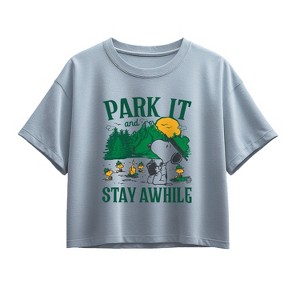 Girls' - Peanuts - Park It And Stay Awhile Short Sleeve Boxy Graphic T-Shirt - 1 of 3
