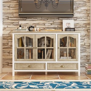 FUFU&GAGA Brown Retro Style Pantry Cabinet, Large Capacity Storage, Multi-functional Application, Creating Elegant Home Space - 1 of 4