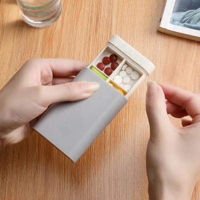 Smart Tech AM PM Pill Box: Portable Sliding Pocket Home and Gym 3 or 6 Tray Organizer for Medication, Vitamins Supplements Probiotics