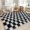 Fluffy Runner Rug Ultra-Soft Shaggy Carpet Runner with Non-Slip Backing, Modern Checkerboard Hallway Rug - 3 of 4