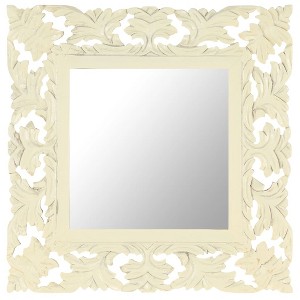 vidaXL Hand Carved Mirror White 19.7"x19.7" Solid Mango Wood - 1 of 4