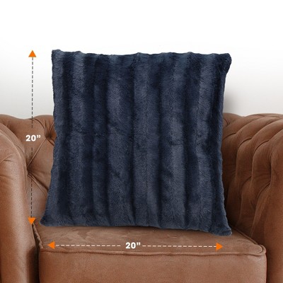 Blue Faux Fur Decorative Throw Pillow Cover 20" x 20"