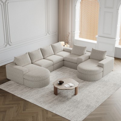 Modern Curved Chenille Sectional Sofa with 2 Chaise Lounges, Convertible L-Shaped 6-Seat Modular Couch for Living Room & Bedroom–The Pop Home