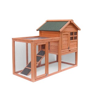 ZHUTA Chicken Coop Outdoor Wooden Rabbit Hutch Poultry House with Chicken Run Cage,Waterproof Roof - 1 of 4