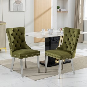 DOMETOUR Modern Velvet Dining Chair Solid Wood with Chrome Stainless Steel Plating Legs Nailhead Trim Set of 2 - 1 of 4