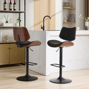 Lyngins 360° Swivel Counter Height Bar Stool – Walnut Bentwood Counter Stools with Faux Leather Back/Seat, Adjustable Bar Stools, Metal Tapered Legs - 1 of 4